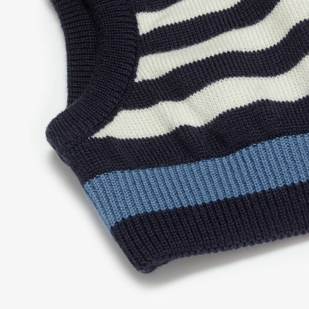 Petit Bateau-Navy & Ivory Striped Knitted Balaclava | Childrensalon