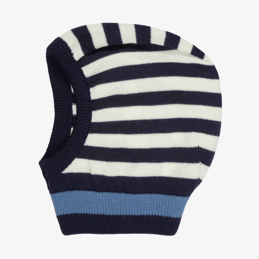 Petit Bateau-Navy & Ivory Striped Knitted Balaclava | Childrensalon