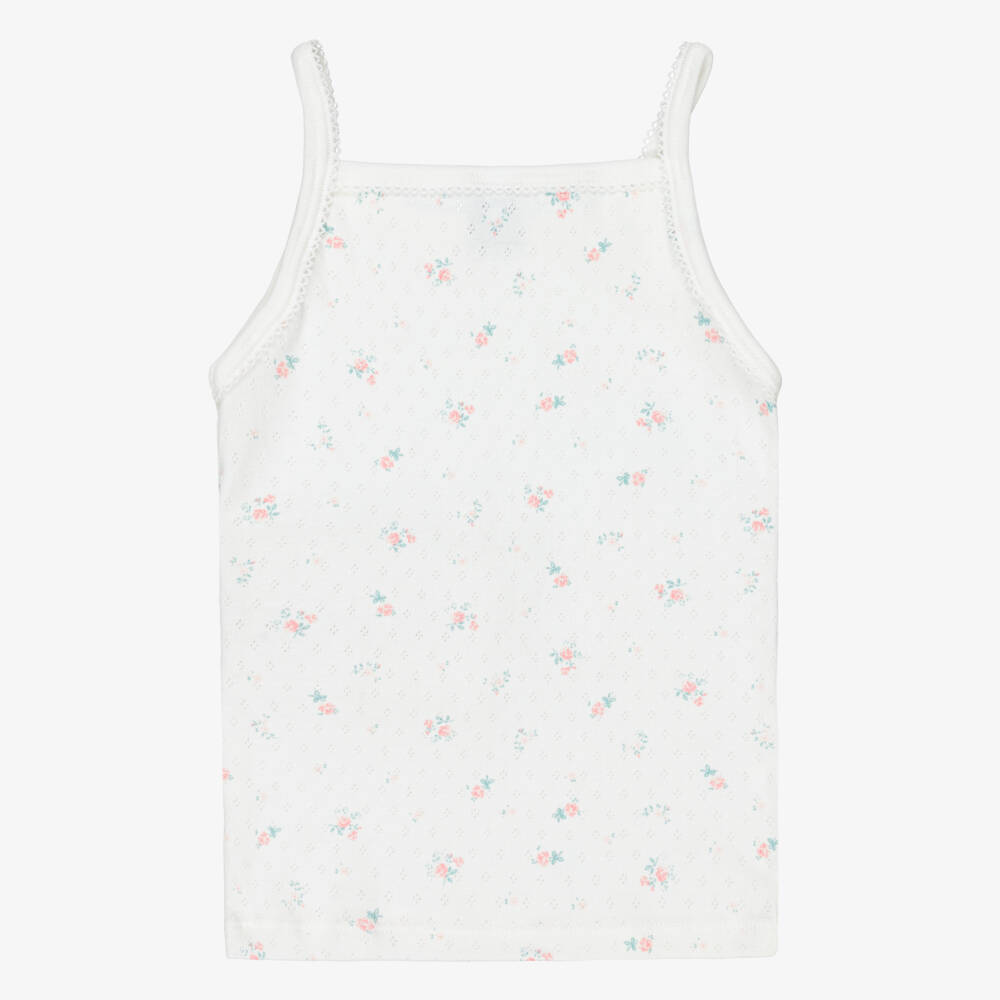 Petit Bateau-Girls Pastel Pink & Ivory Pointelle Cotton Jersey Vests (2 Pack) | Childrensalon