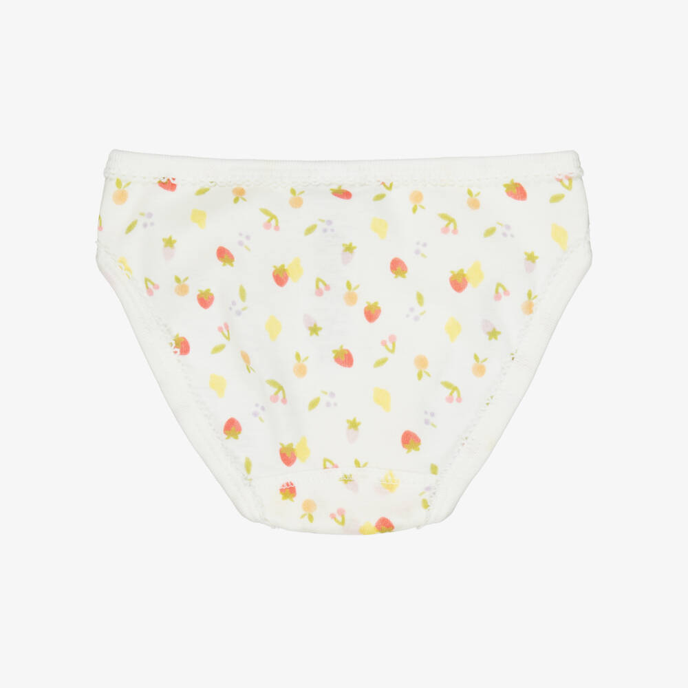 Petit Bateau-Girls Ivory & Pink Cotton Knickers with Fruit Print (5 Pack) | Childrensalon