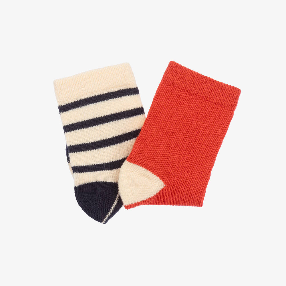 Petit Bateau-Red & Navy Blue Striped Socks (2 Pack) | Childrensalon