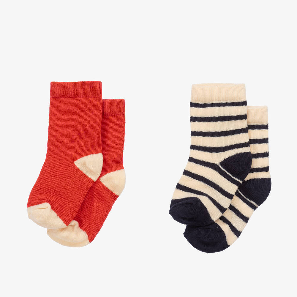 Petit Bateau-Red & Navy Blue Striped Socks (2 Pack) | Childrensalon