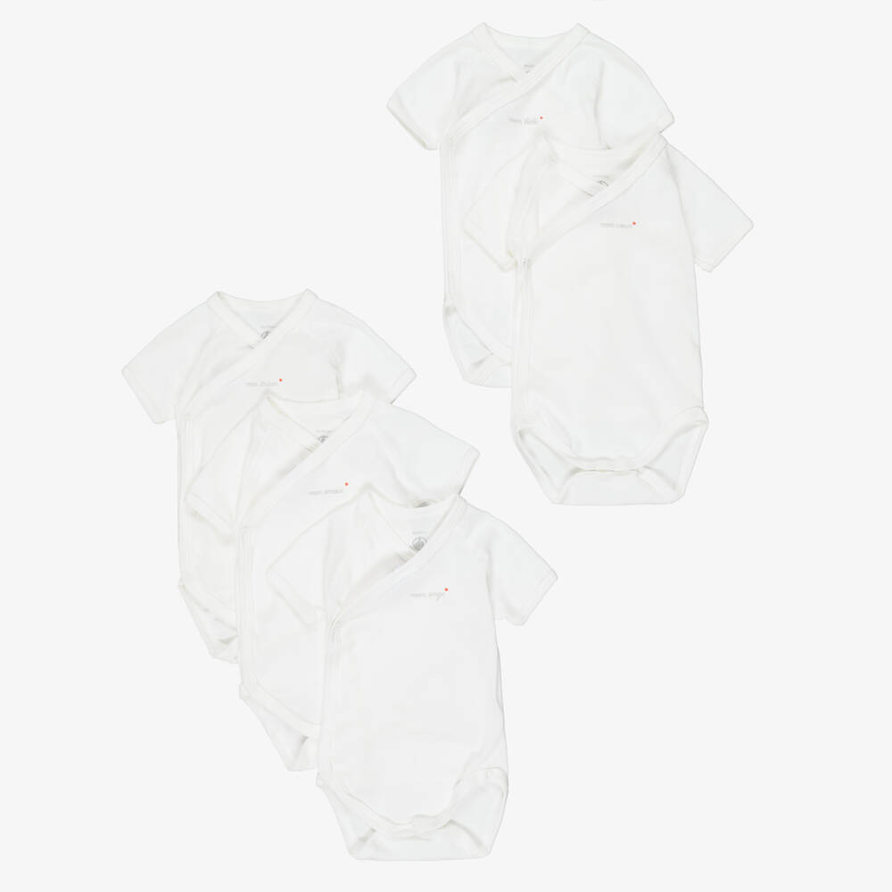 Petit Bateau-White Cotton Jersey Short Sleeved Bodyvests (5 Pack) | Childrensalon