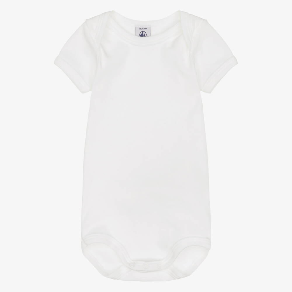 Petit Bateau-تبان بأكمام قصيرة قطن لون أبيض للرضع (عدد 2) | Childrensalon