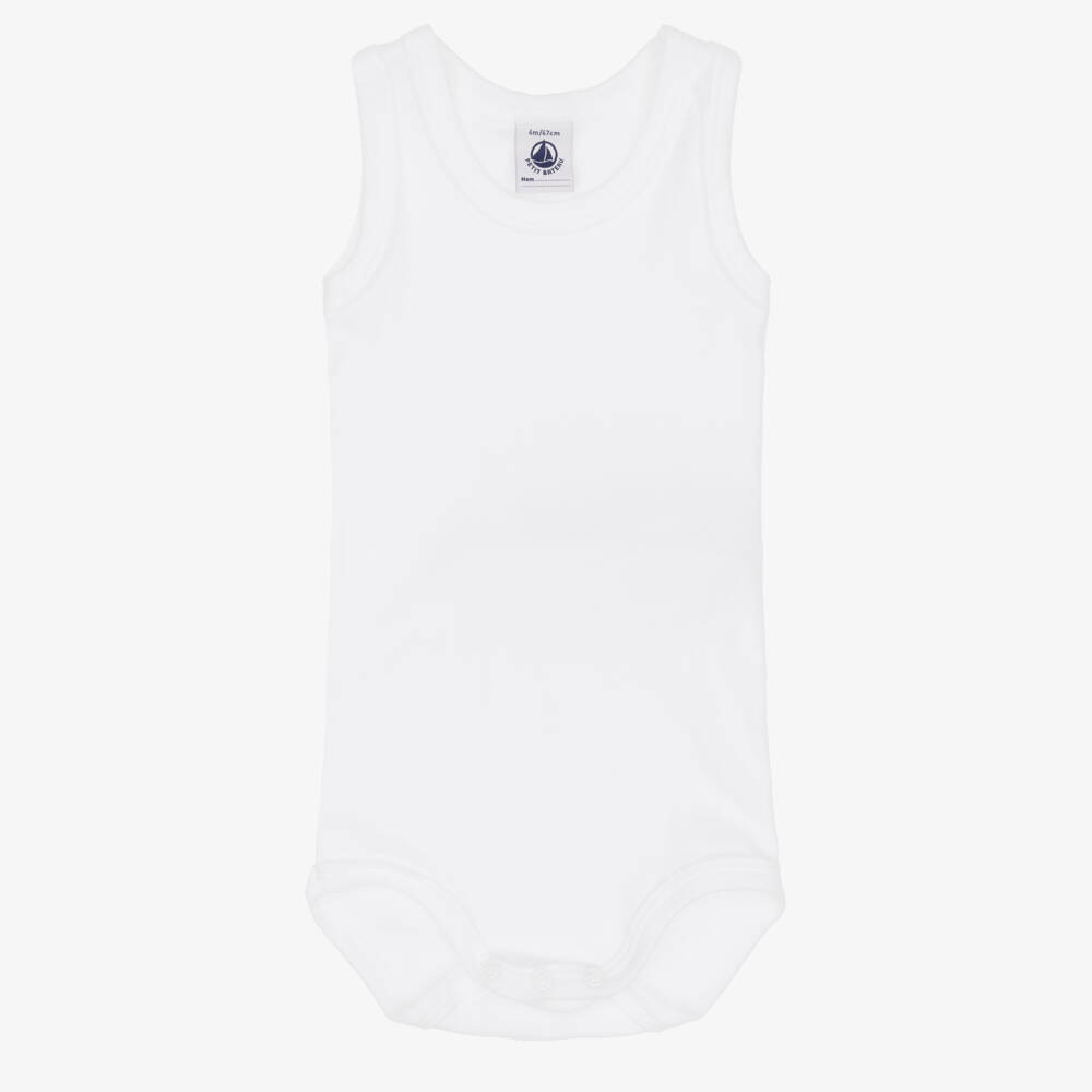 Petit Bateau-White Cotton Sleeveless Bodyvests (2 Pack) | Childrensalon