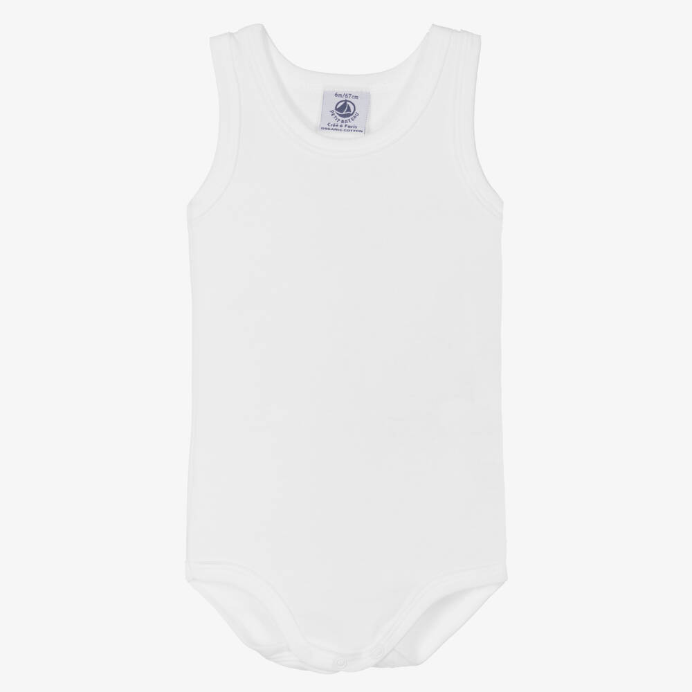 Petit Bateau-White Cotton Sleeveless Bodyvests (2 Pack) | Childrensalon