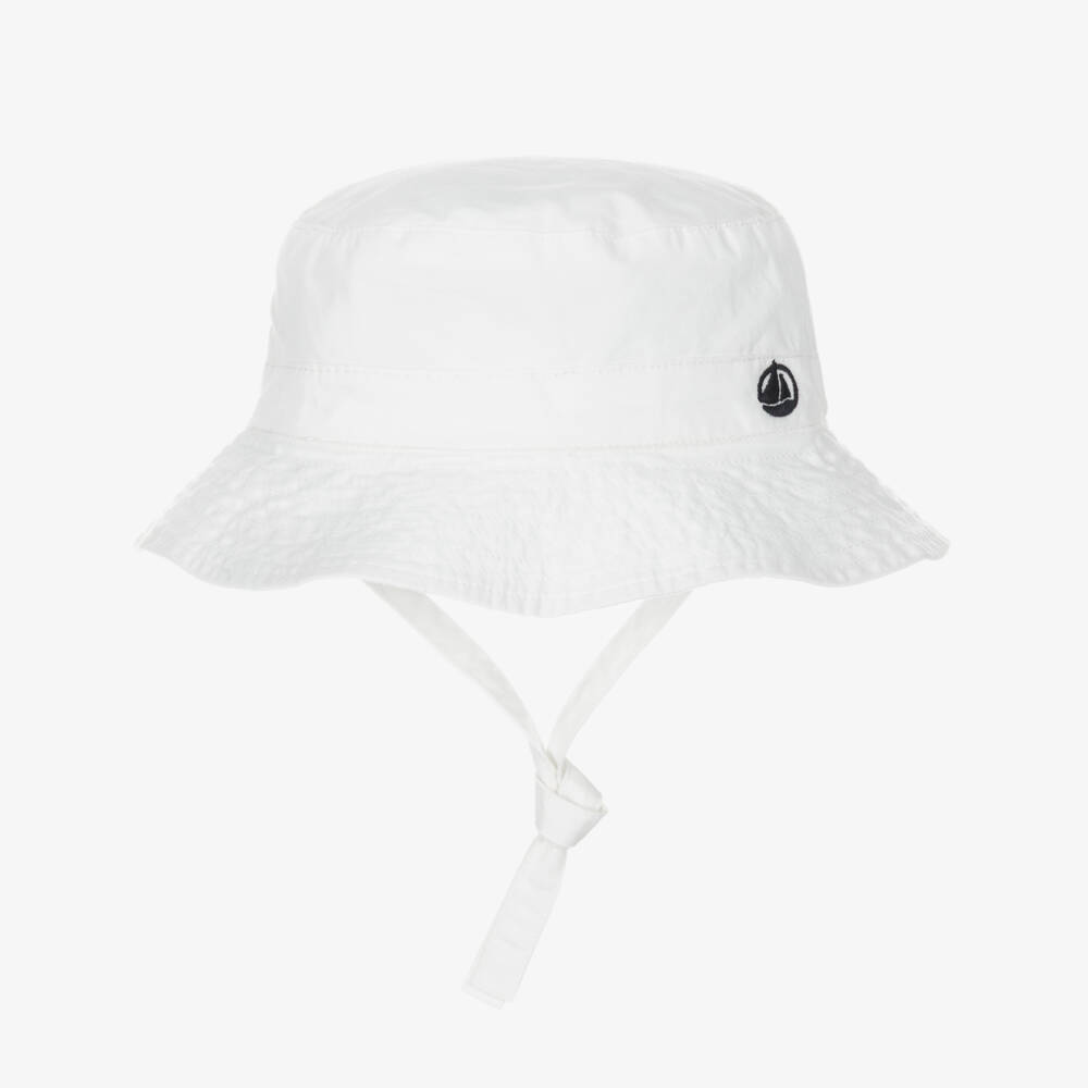 Petit Bateau-White Cotton Sun Hat with Boat Logo | Childrensalon
