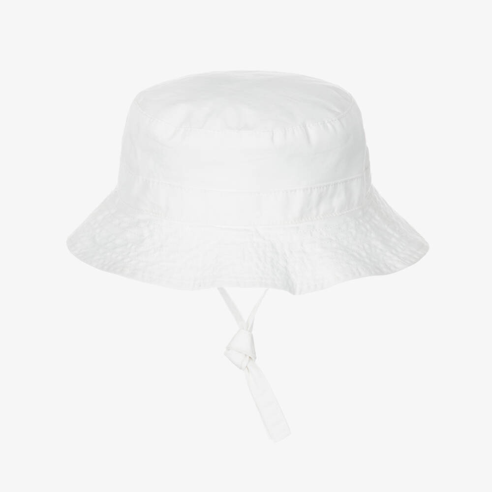 Petit Bateau-White Cotton Sun Hat with Boat Logo | Childrensalon