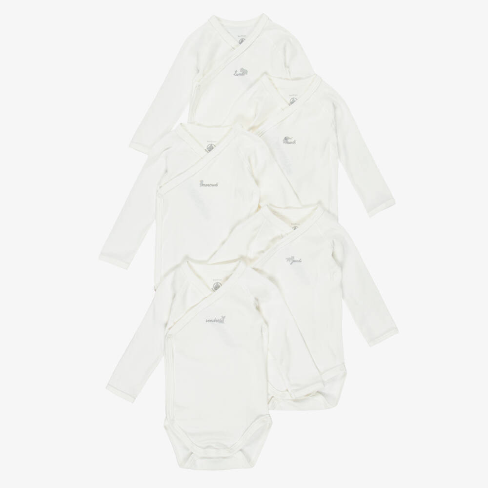 Petit Bateau-White Long-Sleeved Weekday Bodyvests (5 Pack) | Childrensalon