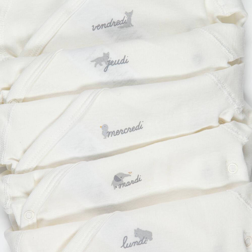 Petit Bateau-White Long-Sleeved Weekday Bodyvests (5 Pack) | Childrensalon