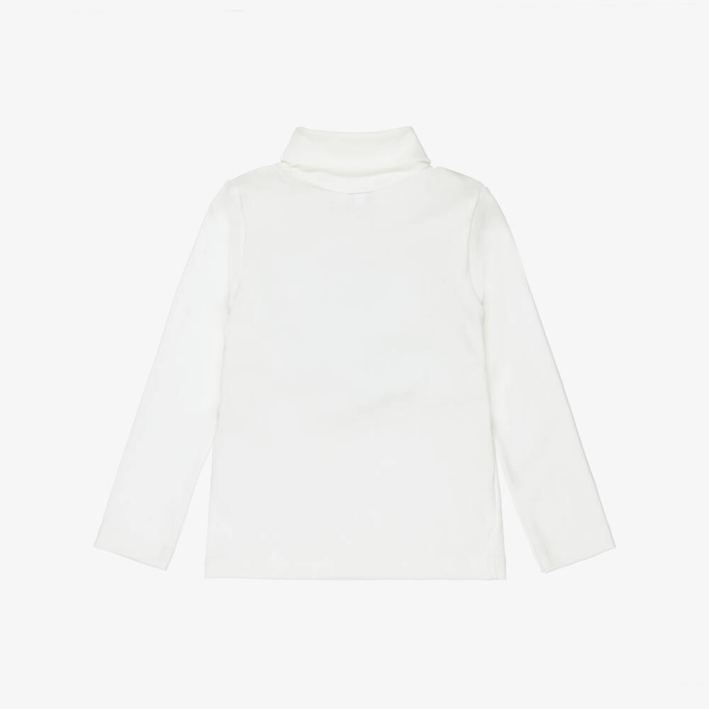 Petit Bateau-White Organic Cotton Jersey Roll Neck Top | Childrensalon