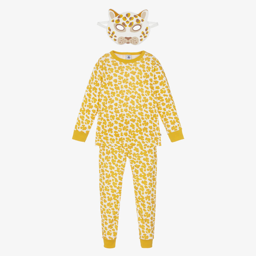 Petit Bateau-Yellow Leopard Print Organic Cotton Pyjamas with Mask | Childrensalon