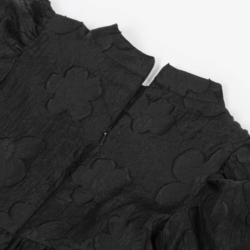 Petite Amalie-Girls Black Organza Floral Jacquard Dress | Childrensalon