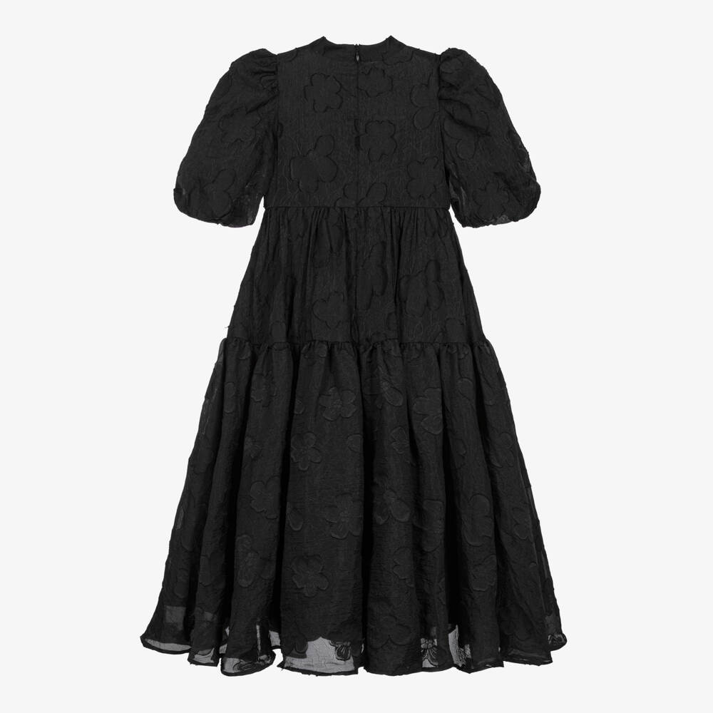 Petite Amalie-Girls Black Organza Floral Jacquard Dress | Childrensalon