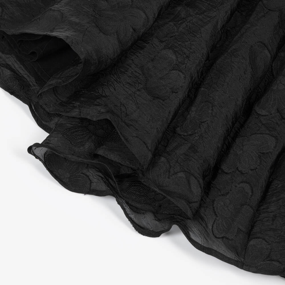 Petite Amalie-Girls Black Organza Floral Jacquard Dress | Childrensalon