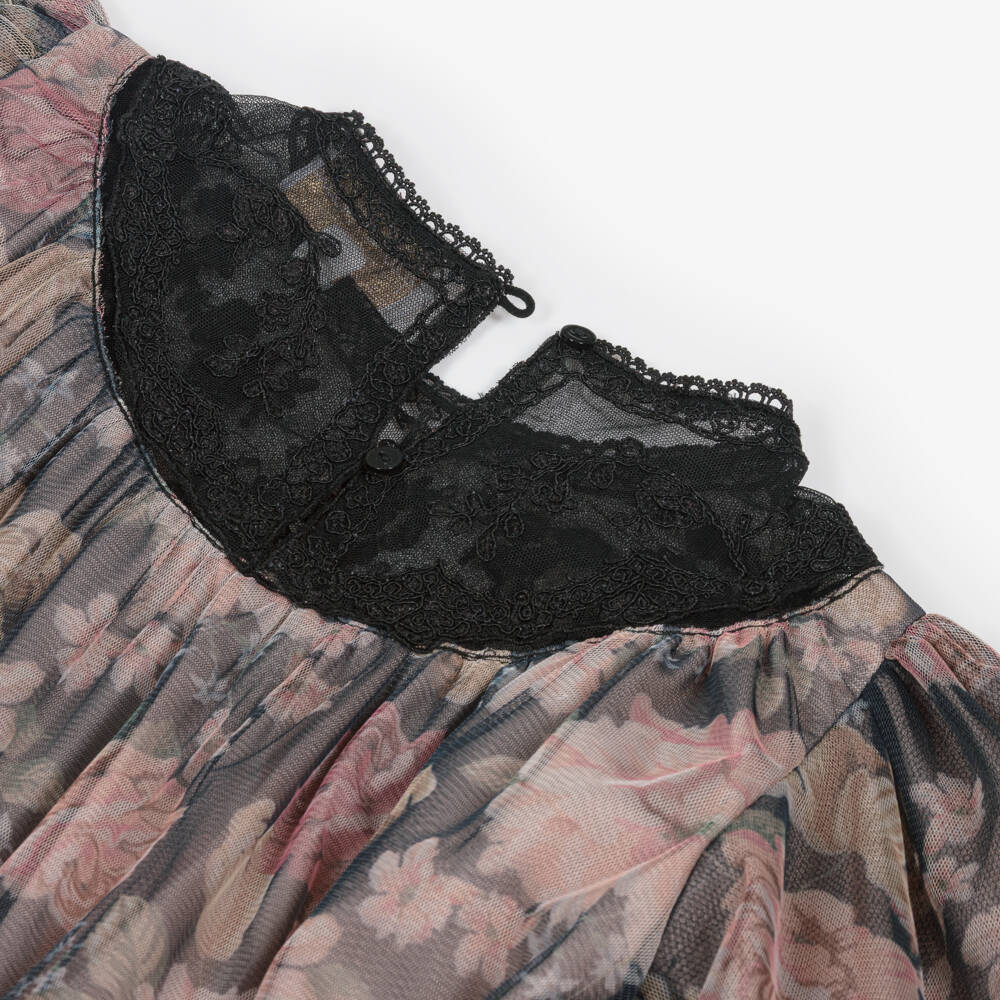 Petite Amalie-Girls Black & Pink Floral Chiffon Dress | Childrensalon