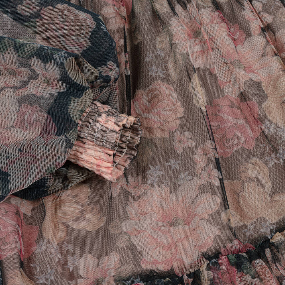 Petite Amalie-Girls Black & Pink Floral Chiffon Dress | Childrensalon