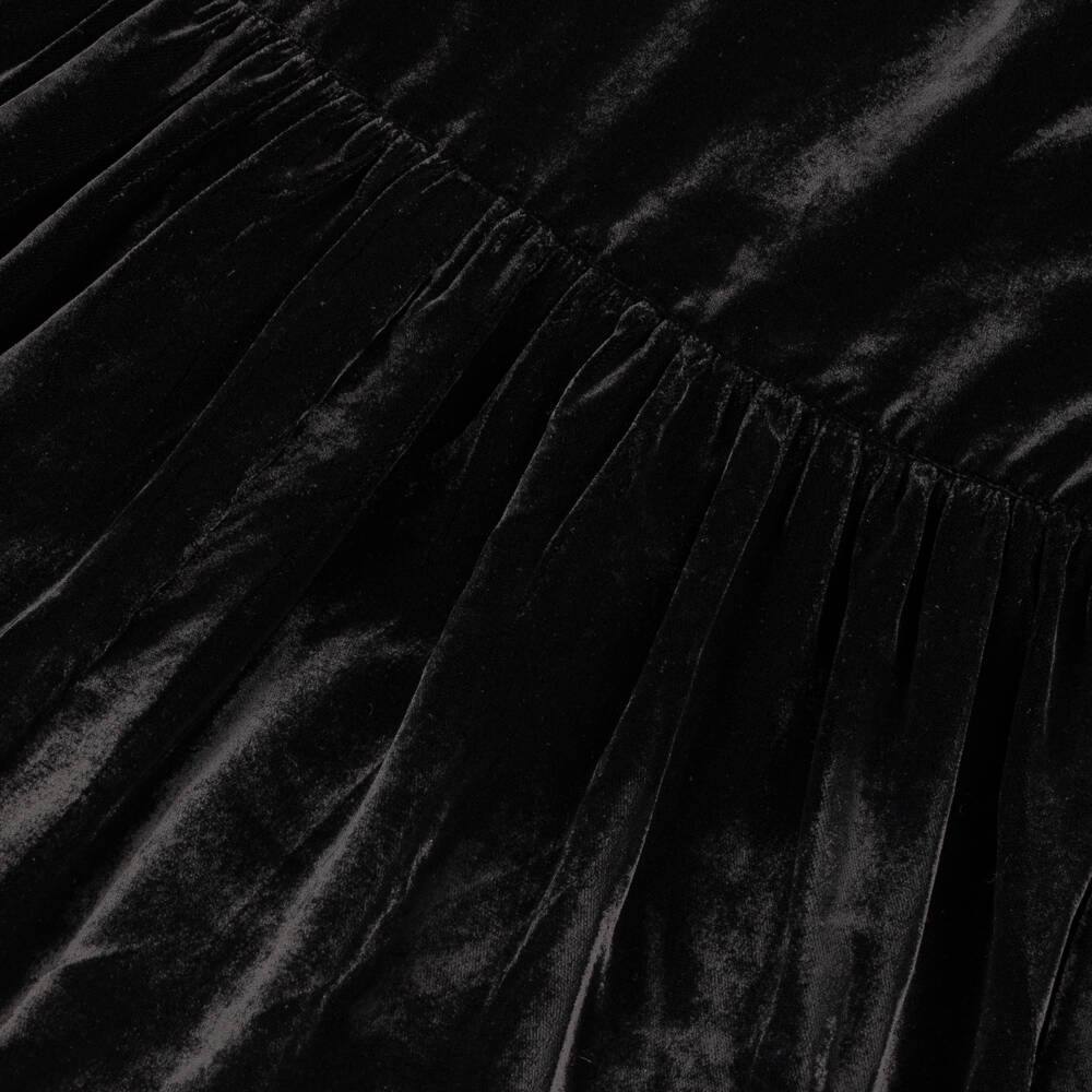 Petite Amalie-Girls Black Velour Dress with Ivory Lace Panel | Childrensalon