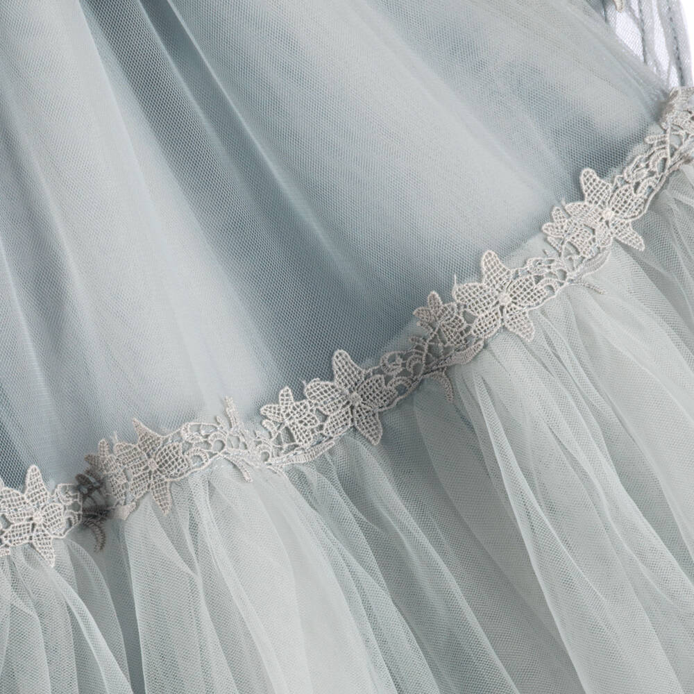 Petite Amalie-Girls Blue Tulle Dress with Lace Trims | Childrensalon