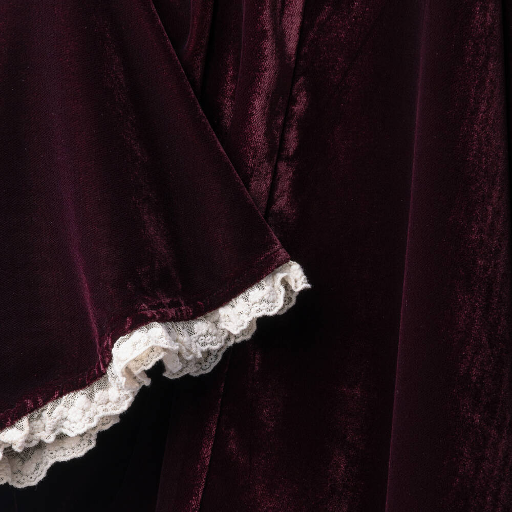 Petite Amalie-Girls Burgundy Velvet Dress with Lace Trims | Childrensalon