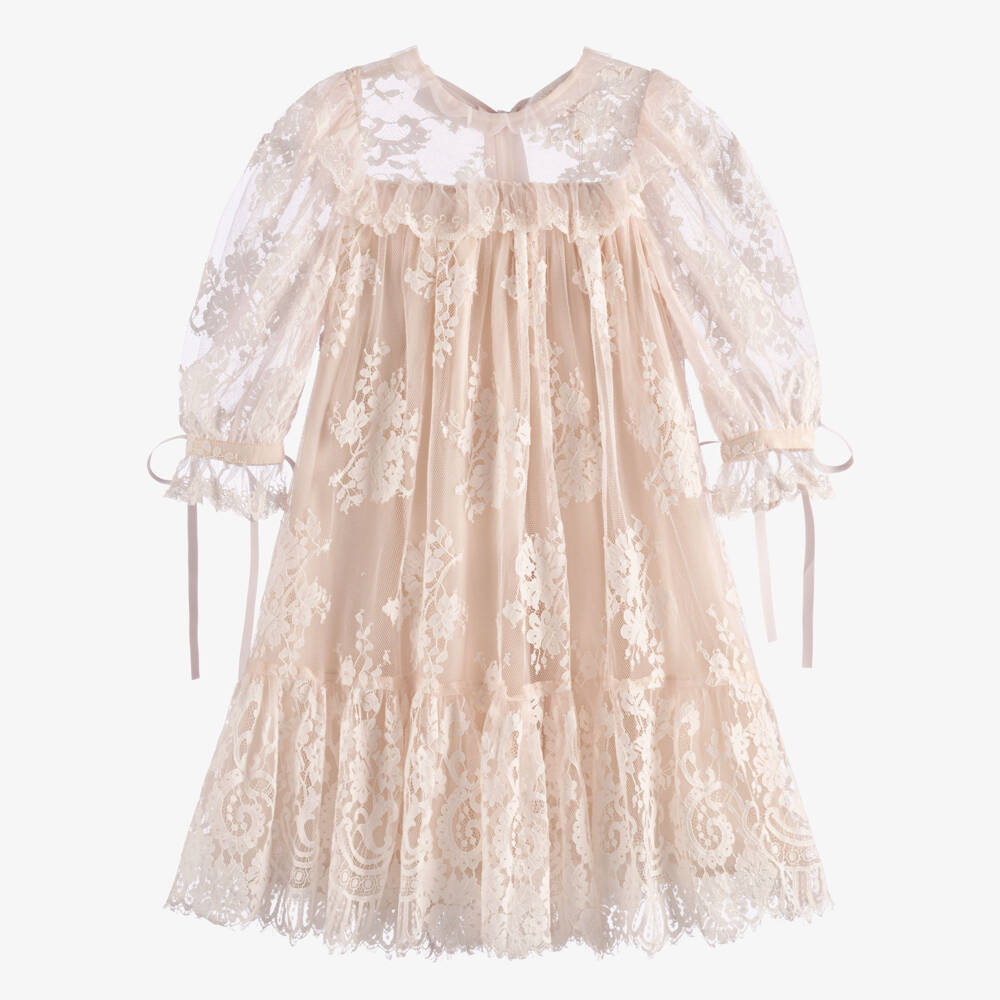 Petite Amalie-Girls Cloud Pink Floral Lace Dress | Childrensalon