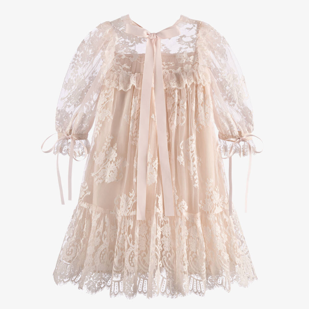 Petite Amalie-Girls Cloud Pink Floral Lace Dress | Childrensalon