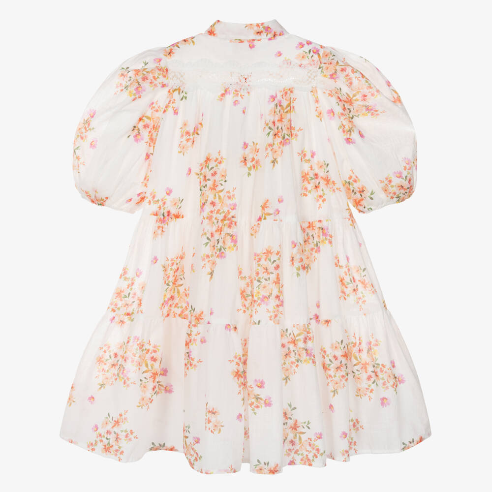 Petite Amalie-Girls Ivory & Pink Floral Print Cotton Dress | Childrensalon