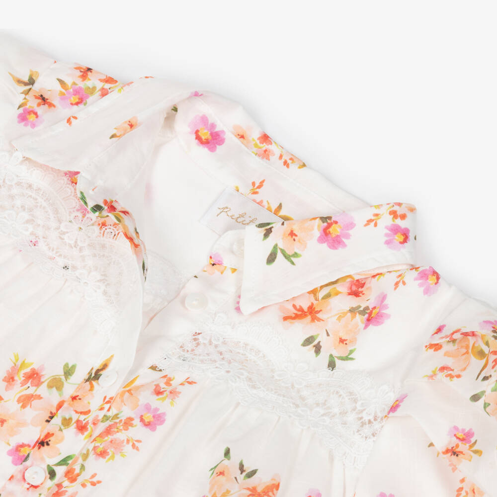 Petite Amalie-Girls Ivory & Pink Floral Print Cotton Dress | Childrensalon