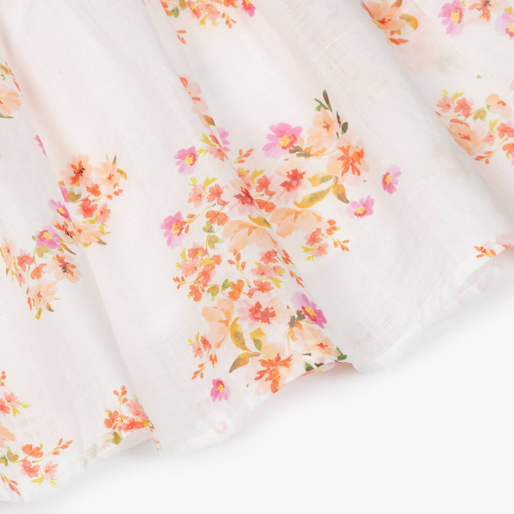 Petite Amalie-Girls Ivory & Pink Floral Print Cotton Dress | Childrensalon