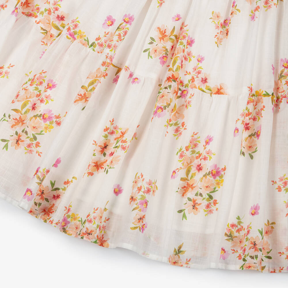 Petite Amalie-Girls Ivory & Pink Floral Print Cotton Dress | Childrensalon