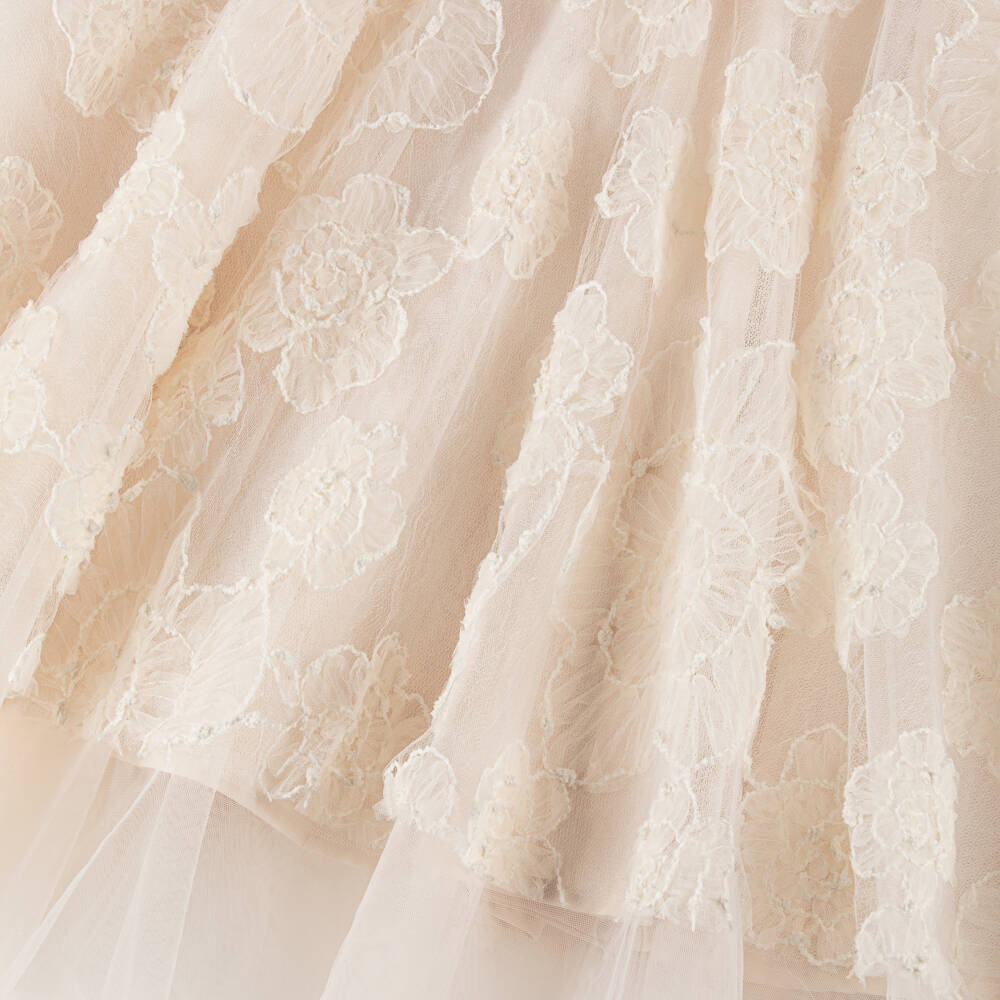 Petite Amalie-Girls Ivory Tulle Dress with Floral Embroidery | Childrensalon
