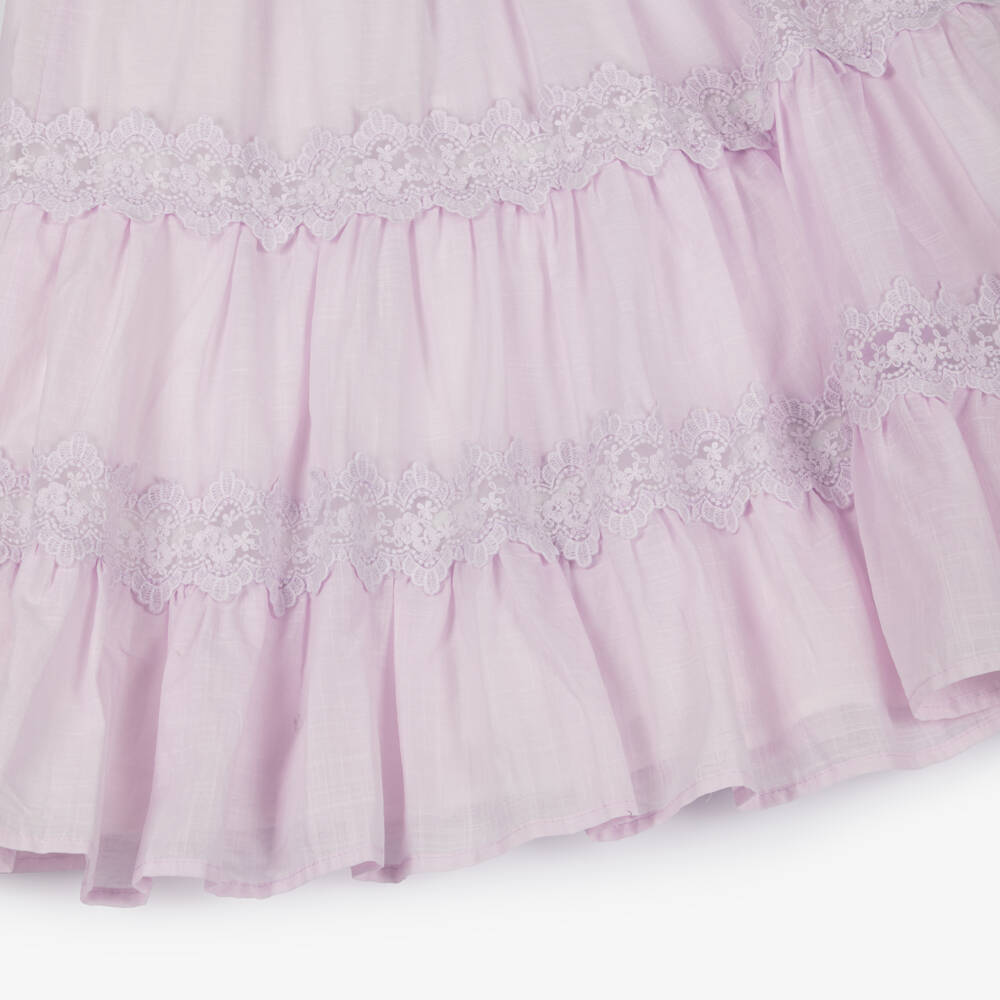 Petite Amalie-Girls Lilac Lace Cotton Shirt Dress | Childrensalon