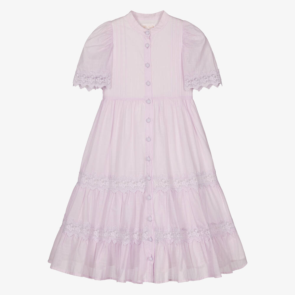 Petite Amalie-Girls Lilac Lace Cotton Shirt Dress | Childrensalon