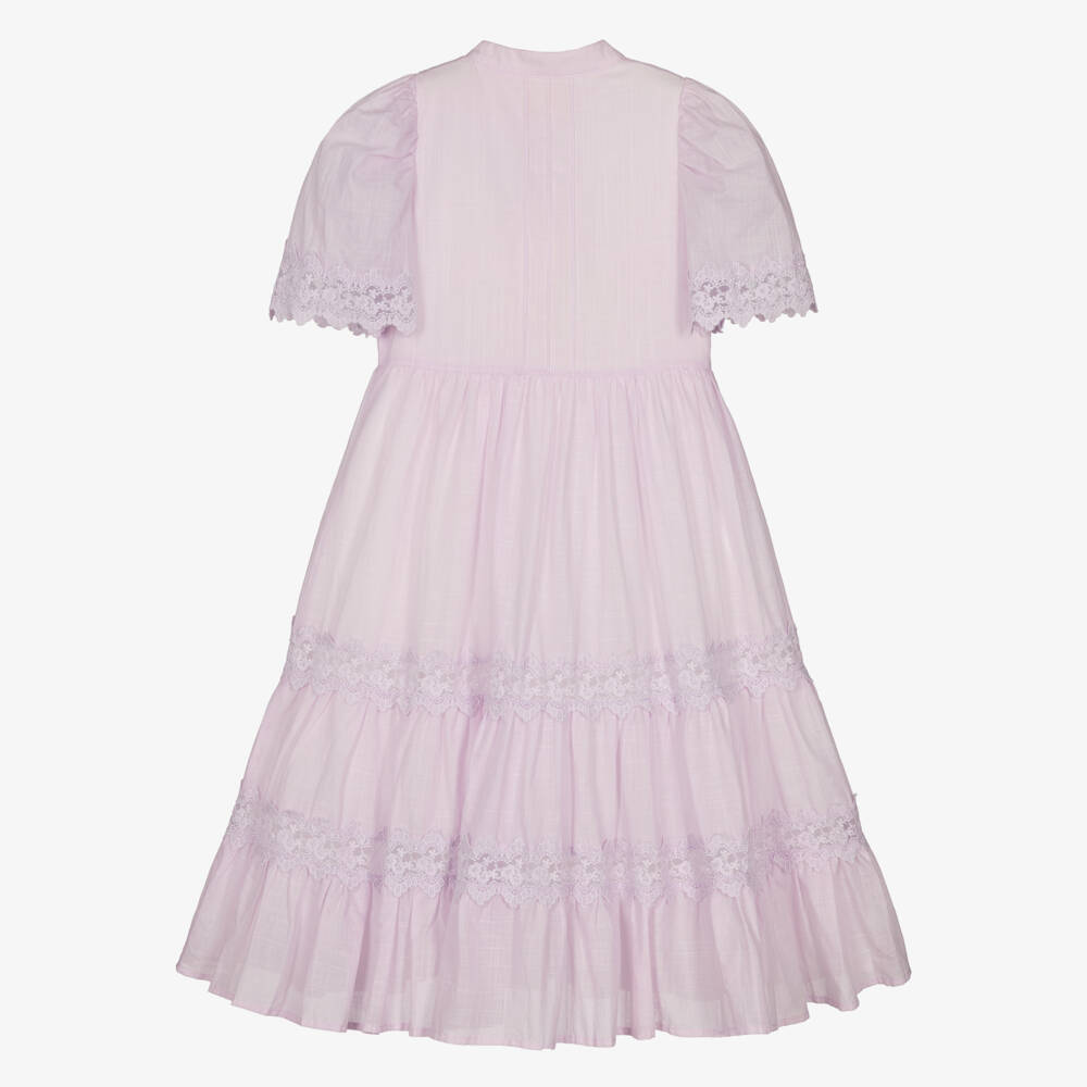 Petite Amalie-Girls Lilac Lace Cotton Shirt Dress | Childrensalon