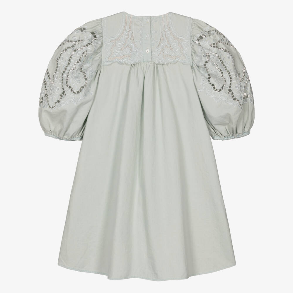 Petite Amalie-Girls Mint Green Embroidered Cotton Dress | Childrensalon