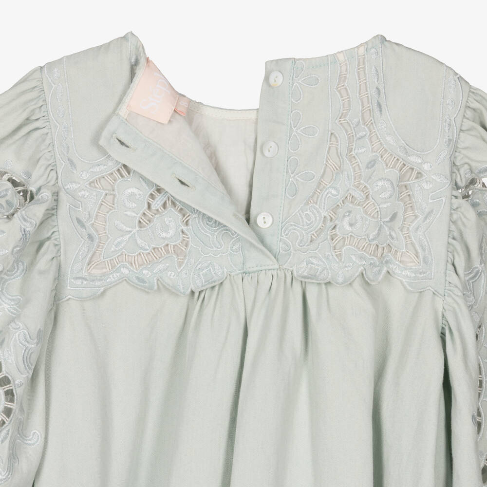Petite Amalie-Girls Mint Green Embroidered Cotton Dress | Childrensalon