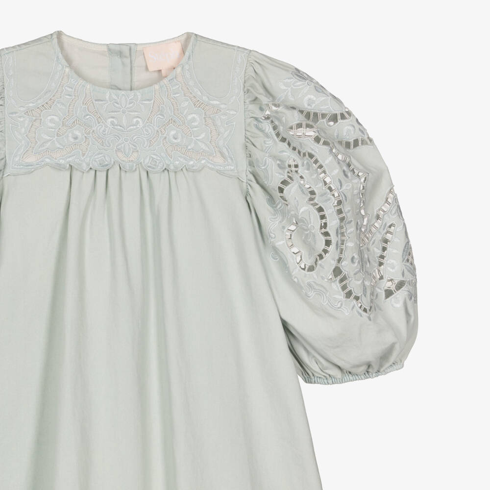 Petite Amalie-Girls Mint Green Embroidered Cotton Dress | Childrensalon