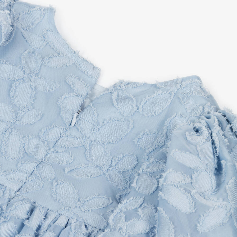 Petite Amalie-Girls Pale Blue Floral Jacquard Dress | Childrensalon