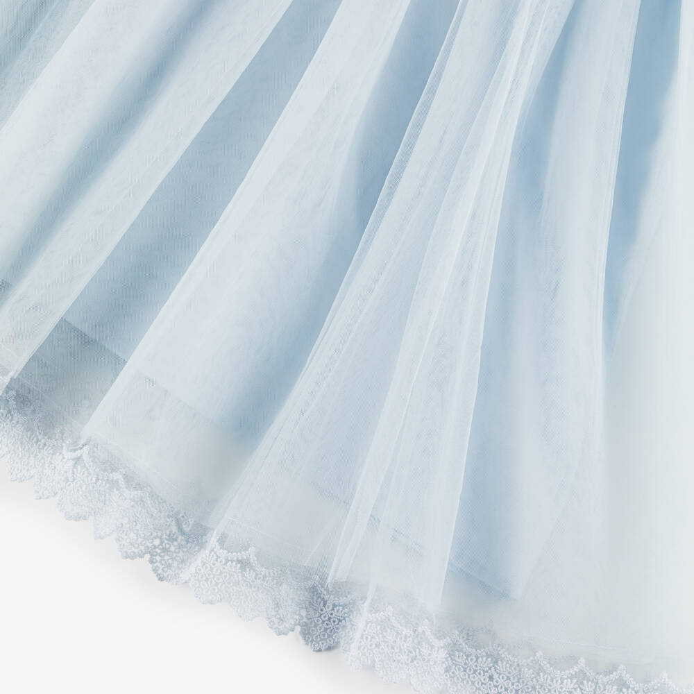 Petite Amalie-Girls Pale Blue Lace-Trimmed Tulle Dress & Cape Set | Childrensalon