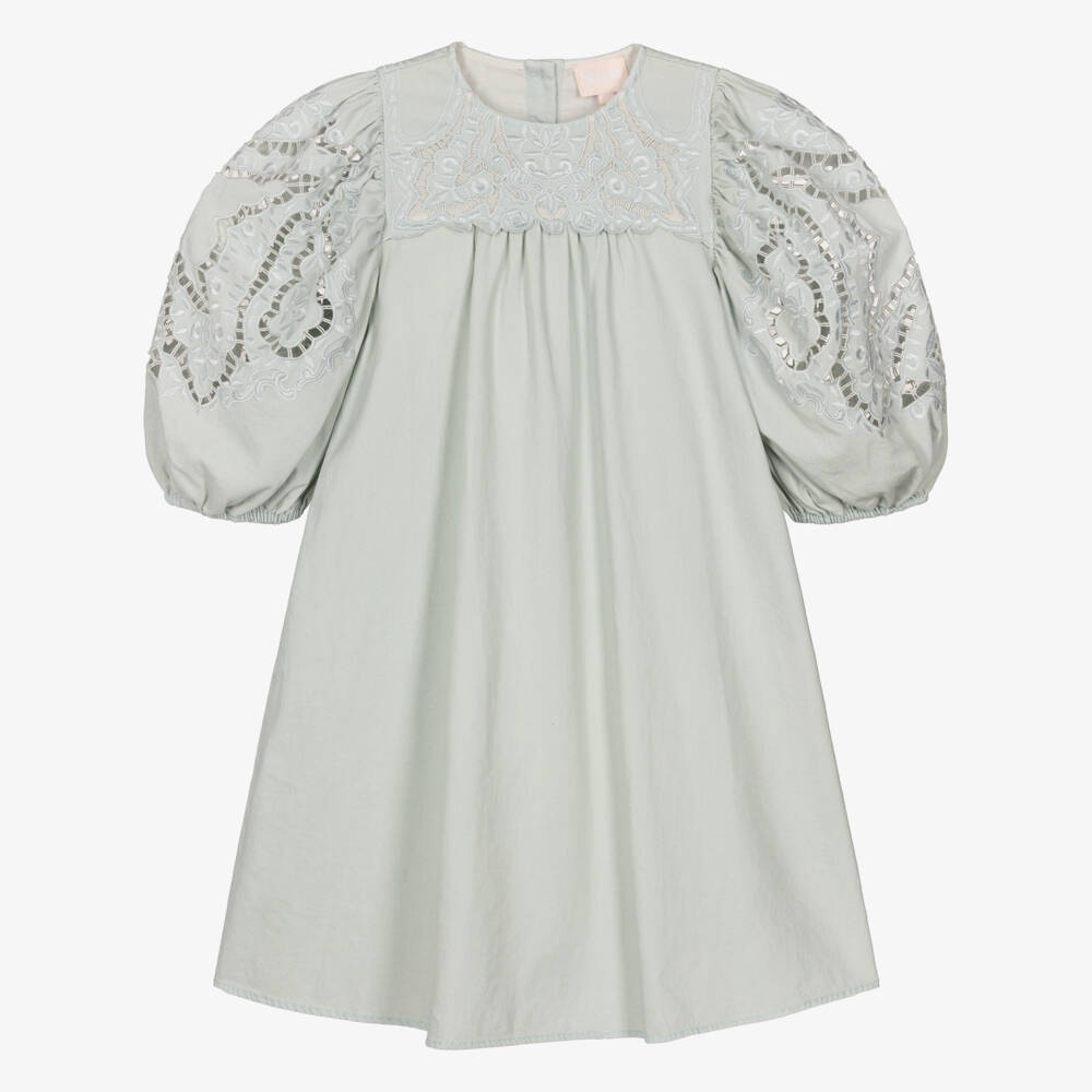 Petite Amalie-Girls Pale Green Embroidered Cotton Dress | Childrensalon