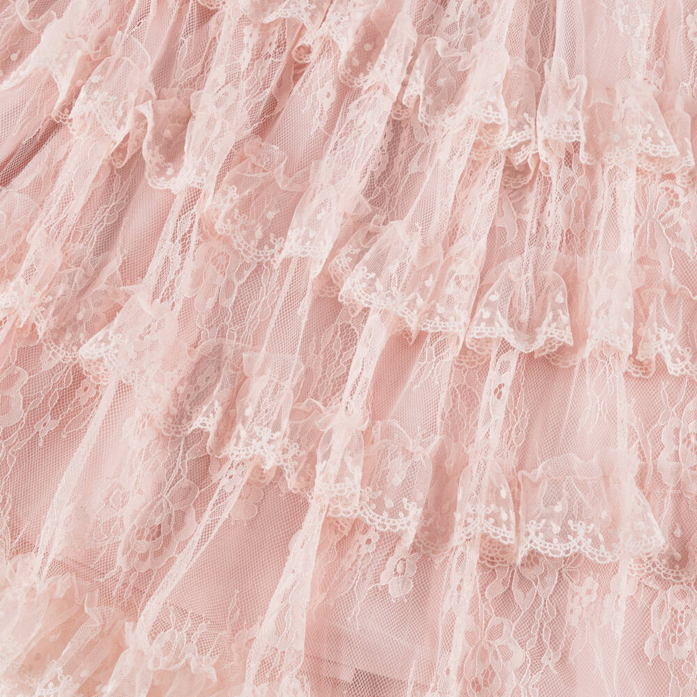 Petite Amalie-Girls Pale Pink Tiered Lace Dress | Childrensalon