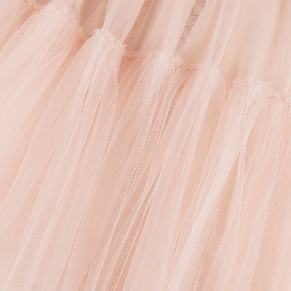 Petite Amalie-Girls Pale Pink Tulle Maxi Dress with Floral Embroidery  | Childrensalon