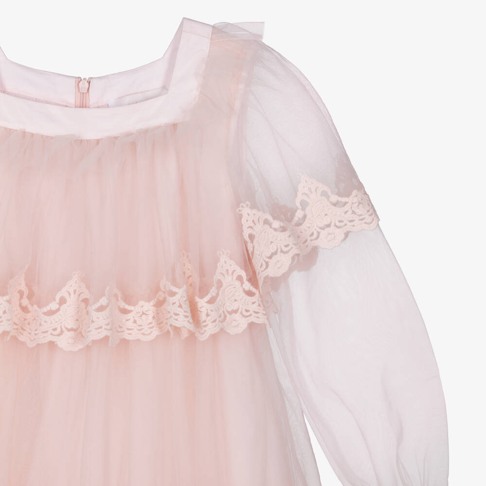 Petite Amalie-Girls Pastel Pink Tiered Tulle Dress  | Childrensalon