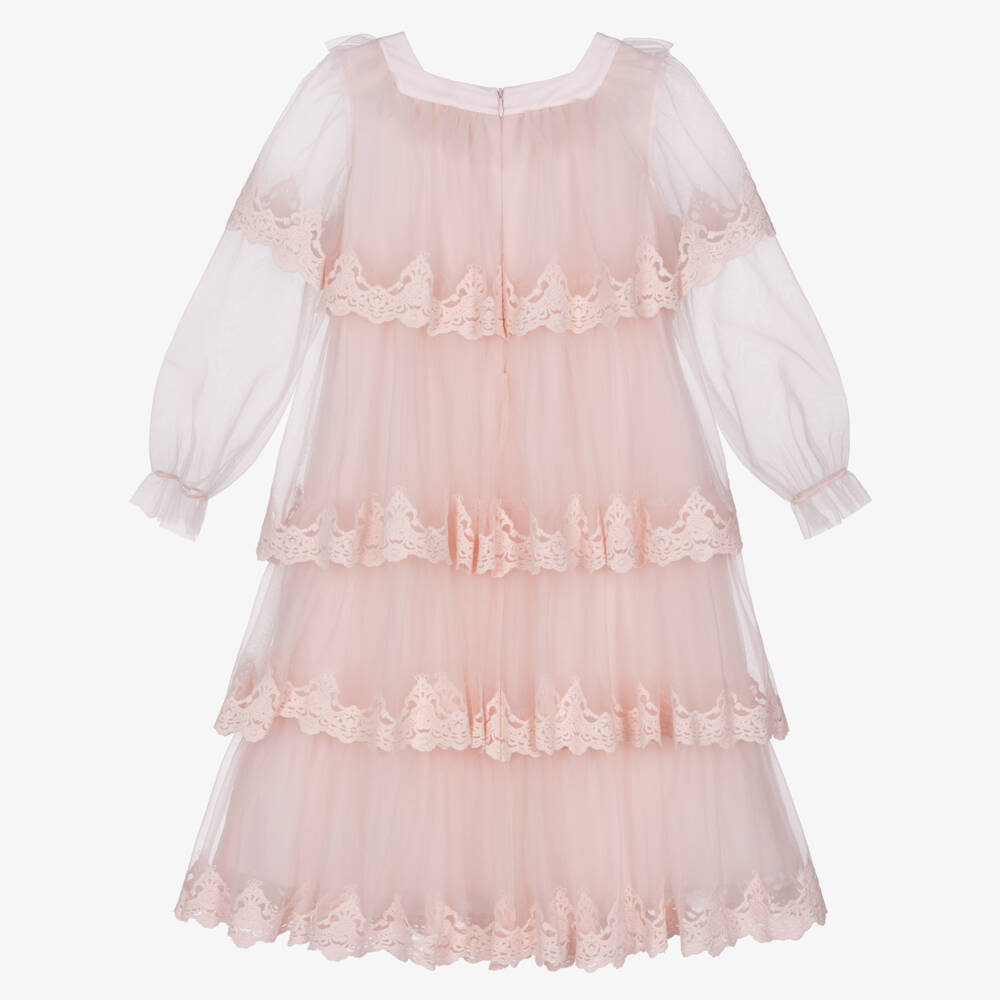 Petite Amalie-Girls Pastel Pink Tiered Tulle Dress  | Childrensalon