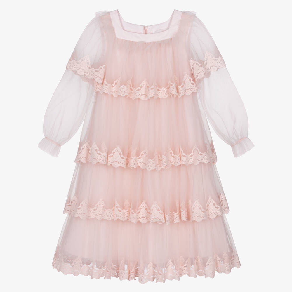 Petite Amalie-Girls Pastel Pink Tiered Tulle Dress | Childrensalon