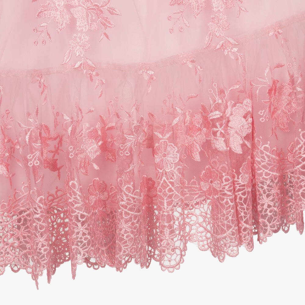 Petite Amalie-Girls Pink Embroidered Tulle Dress with Angel Sleeves | Childrensalon