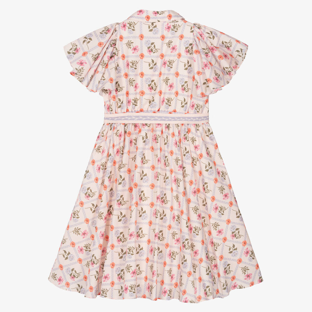 Petite Amalie-Girls Pink Floral Belted Cotton Dress | Childrensalon