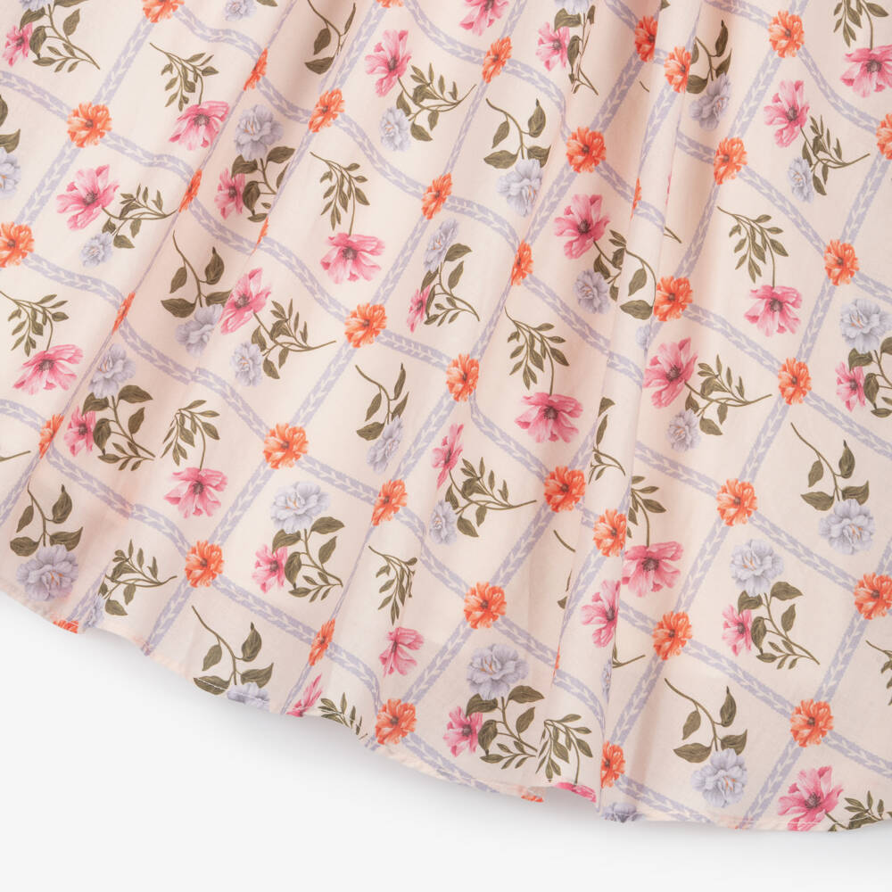 Petite Amalie-Girls Pink Floral Belted Cotton Dress | Childrensalon