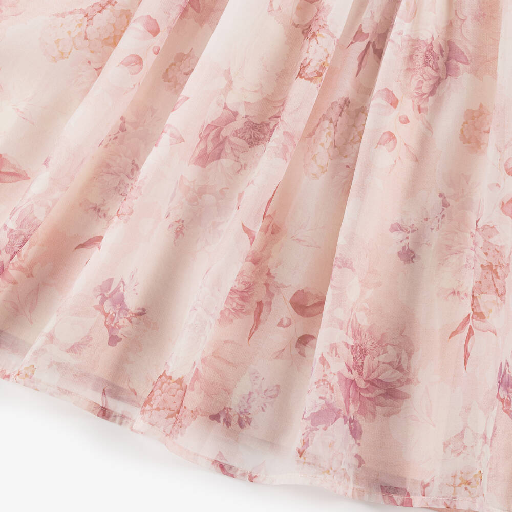 Petite Amalie-Girls Pink Floral Cotton Dress with Lace Trim | Childrensalon