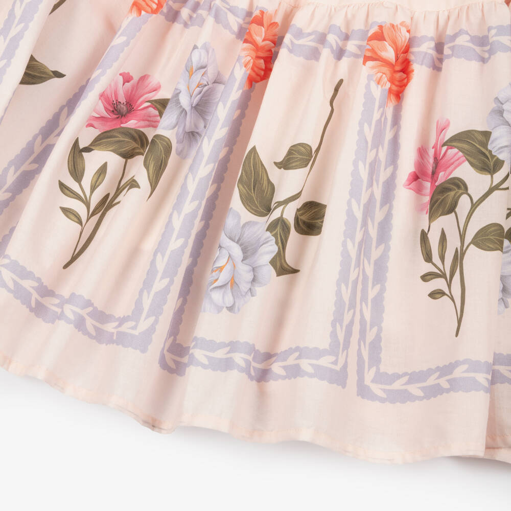 Petite Amalie-Girls Pink Floral Ruffled Cotton Dress | Childrensalon